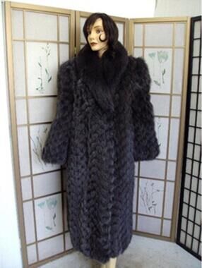 REFURBISHED CHARCOAL GREY GRAY FOX FUR COAT WOMEN SZ 8-10